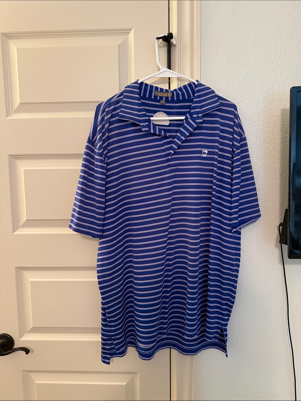 Peter Millar Royal Blue & White Striped Polo